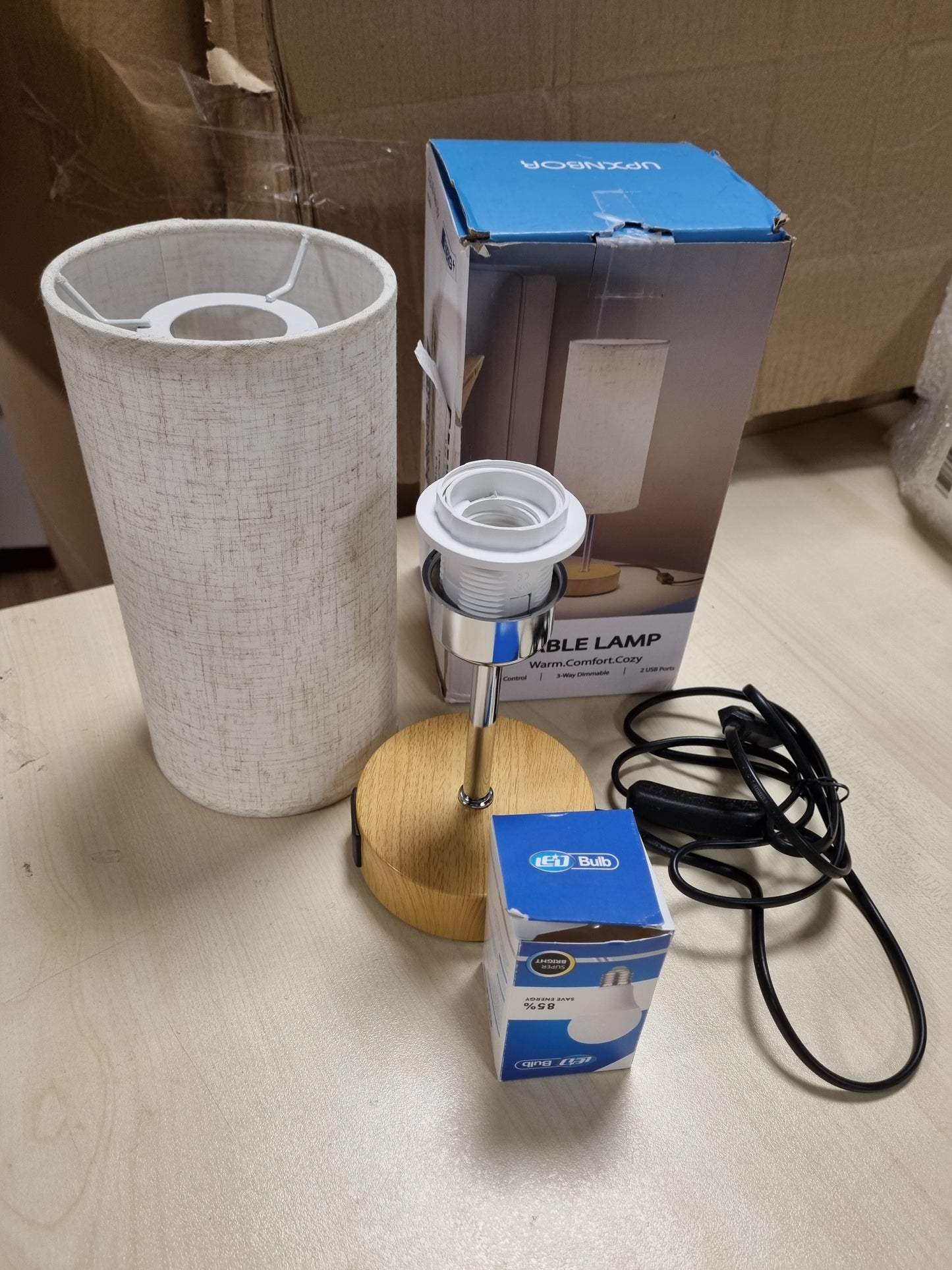 215691 - UPXNBOR Llambë nate me funksion karikimi USB-A dhe USB-C, llambë nate me prekje e zbehtë me 3 nivele drite të ngrohta, kabllo energjie 1.5 m (llambë E27 e përfshirë)