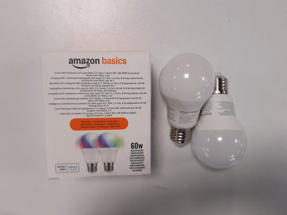 179413 - AMAZON BASICS Llambë LED Inteligjente E27, 8W (Ekuivalente me 60W), Ndryshon Ngjyrë, Funksionon Vetëm me Alexa, Pako Prej 2, Shumëngjyrëshe