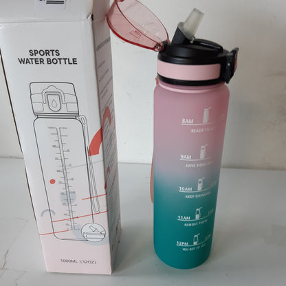 257872 - MOTSWEDI Shishe uji | 1L, e papërshkueshme nga rrjedhjet, shishe kashte, me shënues kohe, dorezë mbajtëse, jeshile/rozë
