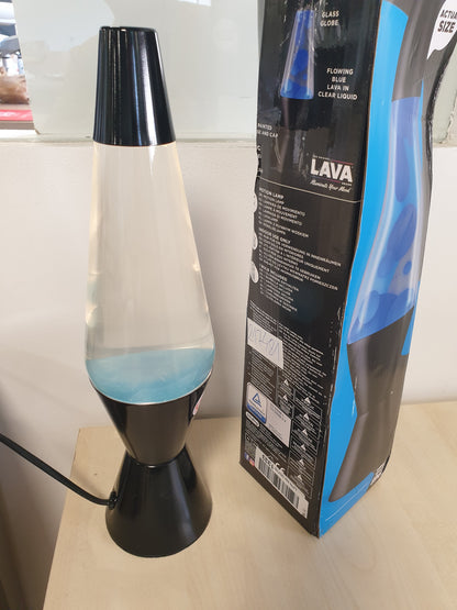 217481 - LAVA® Llambë 2313, dyllë blu, lëng i tejdukshëm, bazë dhe kapak i zi, llambë lëvizëse origjinale 14.5 inç, blu/e tejdukshme
