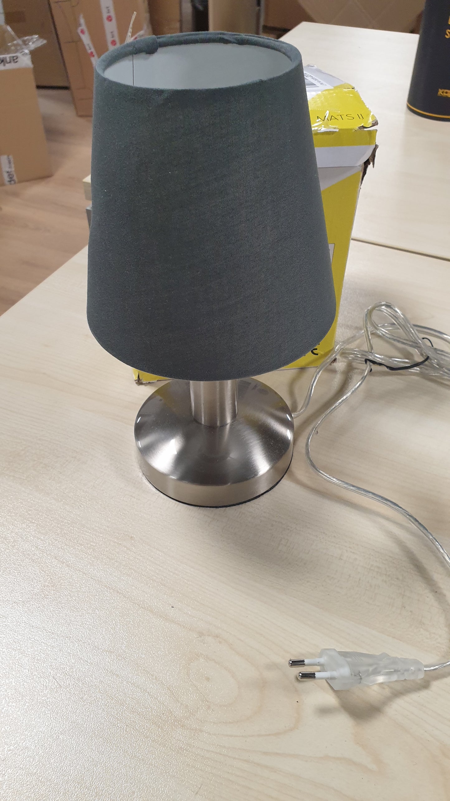 252147 - TRIO LIGHTING Llambë Tavoline Mats II 599700142, Metal Nikeli Mat, Hije Pëlhure Gri, Pa 1 Llambë E14