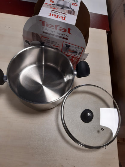 183311 - TEFAL Furrë Holandeze 24cm (5.3L) me Kapak Qelqi, i Përshtatshëm për të Gjitha Burimet e Nxehtësisë Duke Përfshirë Induksionin, Çelik Inox Premium, E3084604, Garanci 10-vjeçare