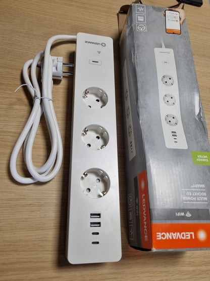 167447 - LEDVANCE Prizë Inteligjente me WiFi, Shirit Elektrik i Trefishtë, me Mbrojtje nga Mbingarkesa dhe Rritja e Tensionit, përfshirë Porta USB, Kontrollohet përmes Aplikacionit, Alexa dhe Google
