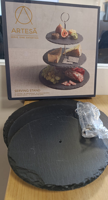 226882 - ARTESÀ Set për Servim Torte me Tre Kate, Set për Mbajtëse Torte, 28.5x34.5cm, Kuti Dhurate, Gri/Argjendtë, Argjendtë
