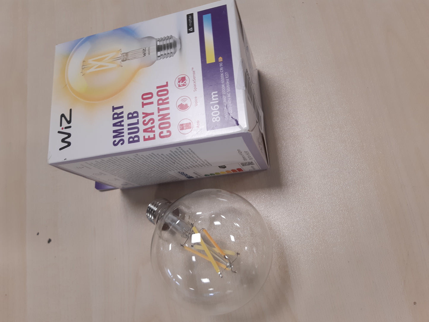 252566 - WIZ Llambë LED e Rregullueshme, Globe, E27, 60 W, dizajn transparent vintage, kontroll inteligjent nëpërmjet aplikacionit/zërit, e bardhë e ngrohtë në të ftohtë