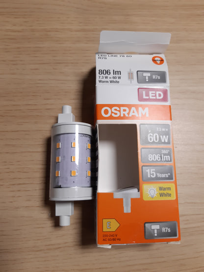 206196 - OSRAM Llambë LED 7W me Tub, Zëvendësim për Llambë 60W, Bazë R7s, E Bardhë e Ngrohtë (2700K), 1 Copë (1 Pako)