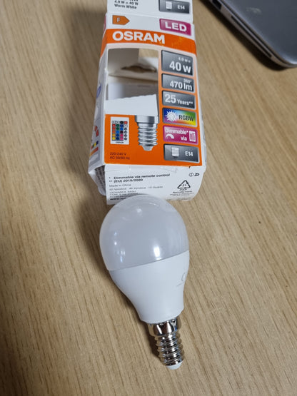 224801 - OSRAM Llampa LED E14, E bardhë e ngrohtë 2700 K, 4.9 W, ekuivalente me 40 W, LED RGBW me telekomandë