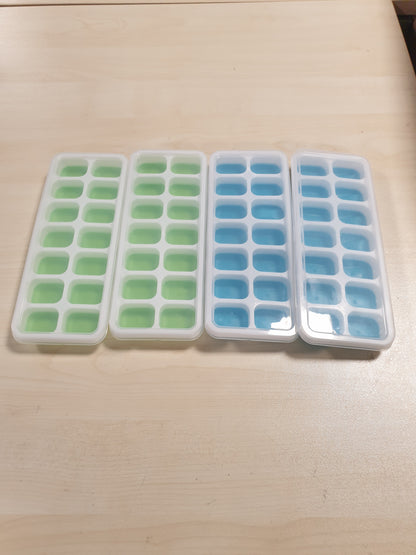 258370 - Tabaka akulli prej silikoni me kapak, set me 4 pjesë, pa BPA, tabaka akulli me çlirim të lehtë
