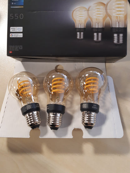 208060 - PHILIPS Llambë me Filament A60 Hue - Pako me 3 - Llambë Standarde E27 - Dritë e Bardhë Nga e Ngrohta Në të Ftohtë