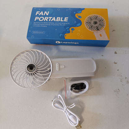 216459 - LEPWINGS Ventilator Portativ, Mini Ventilator i Rikarikueshëm USB me 4 Shpejtësi dhe 16 Orë Jetëgjatësi Baterie, i Qetë dhe i Palosshëm, Ventilator Qafe për Shtëpi, Zyrë, Udhëtim, Verë - i Bardhë
