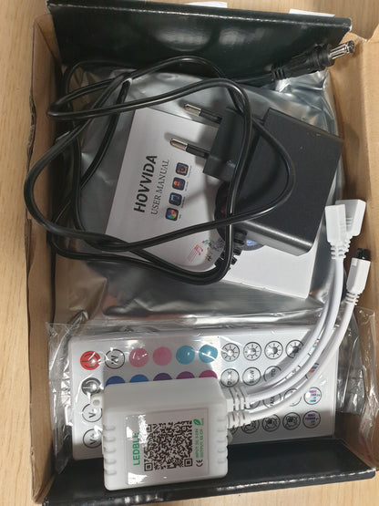 214957 - HOVVIDA Shirita dritash LED 30M, 30 LED/metër, 2x15M, drita RGB 24V, 900 LED, aplikacion dhe telekomandë, modalitet muzike