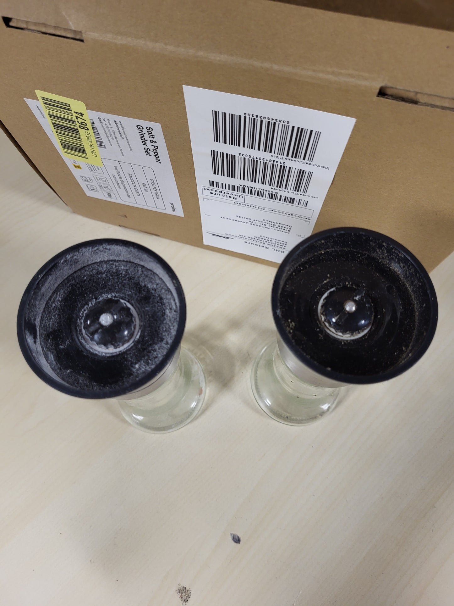 216037 - Set prej 2 mulliri kripe dhe piperi, mulli erëzash prej qelqi dhe çeliku inox me imtësi të rregullueshme