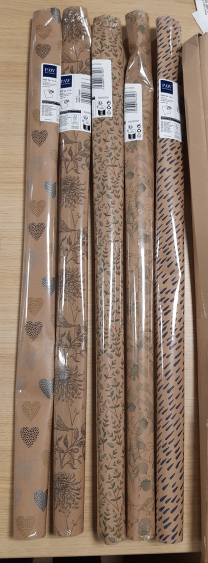 190192 - PAW - Letër Mbështjellëse 200x70cm, 5 Rrotulla, Përzierje prej 5 Dizajnesh, Përdorim për Ditëlindje, Dasma, Baby Shower, Festa dhe Dhurata, Eko-Miqësore