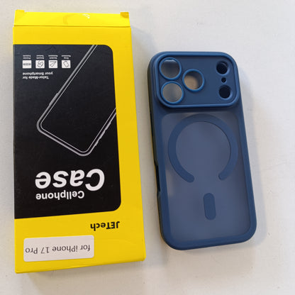 267011 - JETech Mbështjellës magnetik për iPhone 17 Pro 6.3 inç, i pajtueshëm me MagSafe, mbrojtje e plotë e lentes së kamerës, mbulesë e hollë minimaliste mat me pjesën e pasme transparente rezistente ndaj goditjeve (blu e errët)