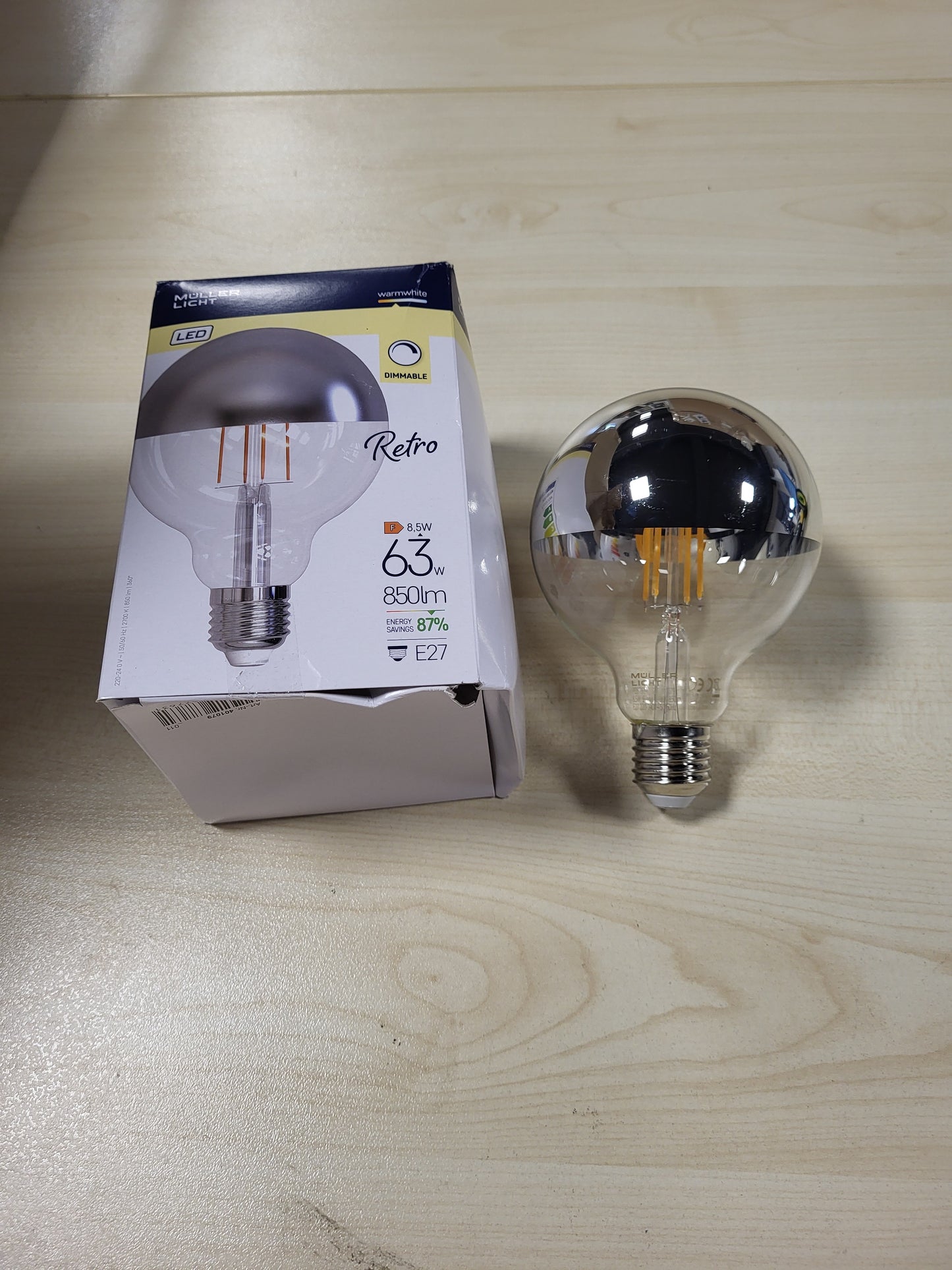 216254 - MÜLLER-LICHT Retro LED Globe Filament E27 Pasqyrë, 8.5W Zëvendëson 63W, 850lm, Dritë Nostalgjike 2700K