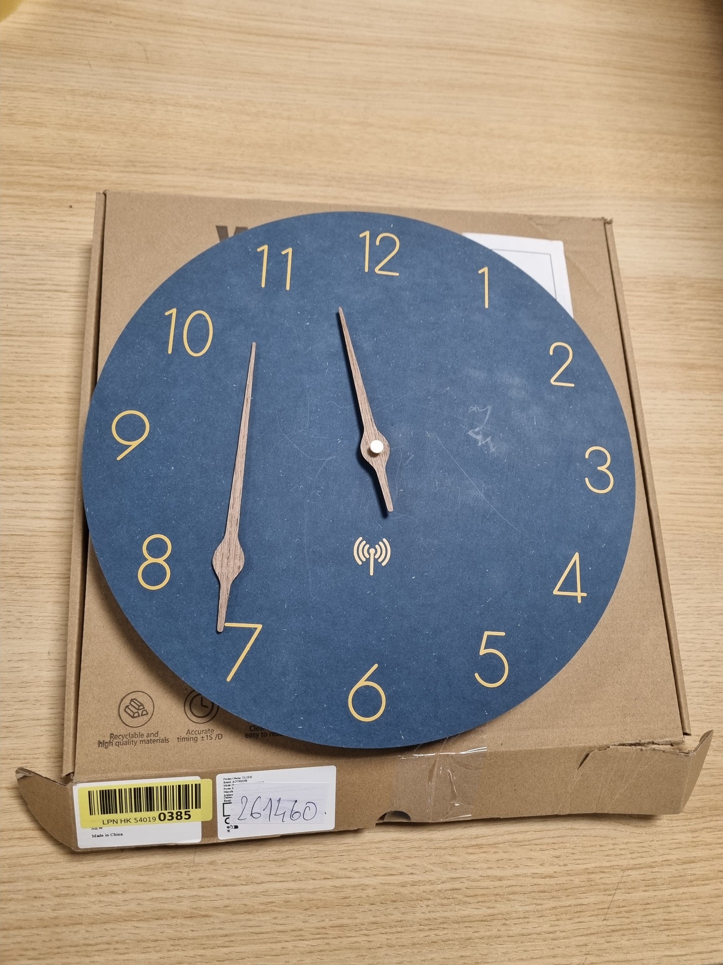 261460 - ACCCSHINE Orë Muri me Radio e Kontrolluar, Dru MDF, e Heshtur, 30 cm, Kuarc, Punon me Bateri, e Madhe, e Lehtë për t’u Lexuar, për Dhomë, Shtëpi, Kuzhinë, Dhomë Gjumi, Zyrë, Shkollë (Blu)