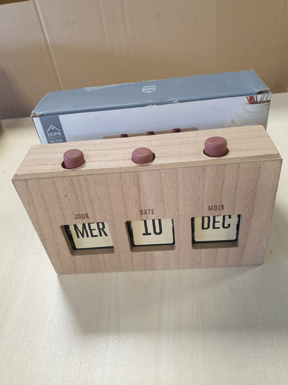 163772 - HOME DECO FACTORY, HD0094, Kalendar Dekorativ me Kapak në Dru të Papërpunuar, 30x15 cm, Kafe dhe e Zezë