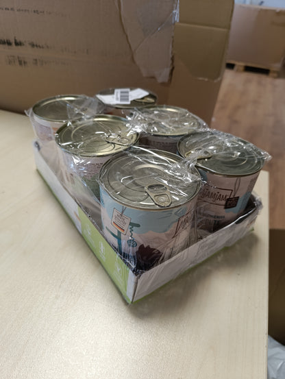 213716 - MjAMjAM - Ushqim i lagësht premium për mace - Paketa e përzier V - Kënaqësi e pastër mishi, pako me 6 copë (6 x 800 g), pa drithëra me mish shtesë, me shije mishi