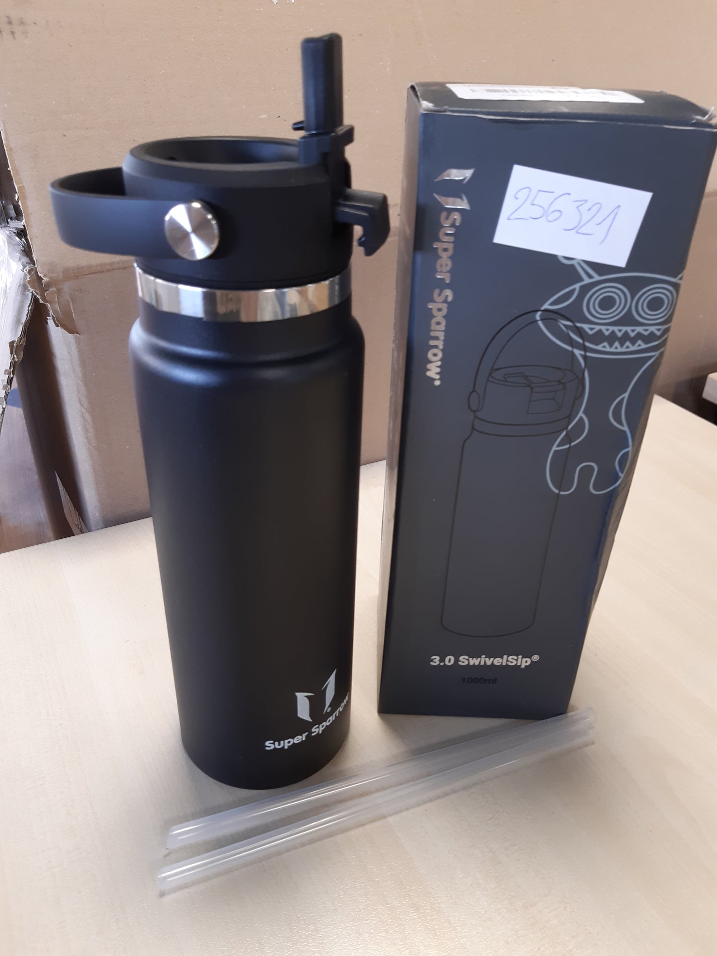 256321 - SUPER SPARROW Shishe Termike SwivelSip 1000ml - Gojë të Gjerë prej Çeliku Inoks me Kashtë - Pa BPA dhe e Papërshkueshme nga Rrjedhjet - për Sporte, Palestër, Zyrë, Yoga, Çiklizëm