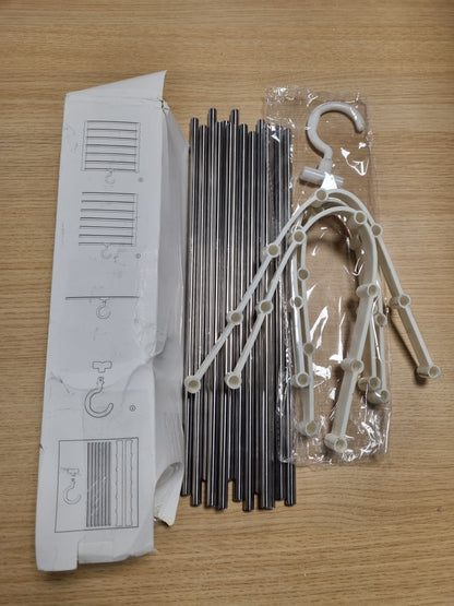 141438 - Paketë me 2 varëse pantallonash, kursyese hapësire, varëse rrobash të palosshme, 6 nivele, çelik inoks, mbajtëse pantallonash e palosshme dhe kundër rrëshqitjes, organizues garderobe ngjyrë e bardhë për pantallona, xhinse, shalle, peshqirë