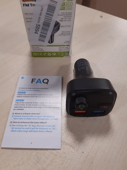 269168 - GIZMOVINE Transmetues FM Bluetooth për makinë me përforcues basesh, Kit për duar pa duar Parrot, Adaptor çakmaku për radio muzikore, USB C PD 30W + QC3.0 18W, MP3 Player, Aksesorë për automjete