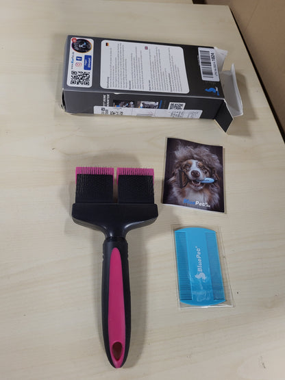 214641 - BLUEPET Furçë profesionale me qime të gjata dhe fleksibile për qen dhe mace, heq butësisht qimet e poshtme, nyjet dhe ngatërresat (kokë rozë e dyfishtë)