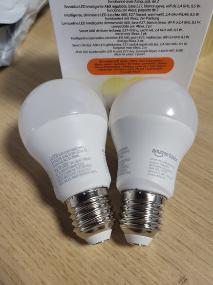 228685 - AMAZON BASICS Llampa LED inteligjente, E27, e bardhë e butë, 8W (ekuivalente me 60W), funksionon vetëm me Alexa, pako me 2