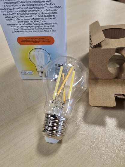 248592 - AMAZON BASICS Llambë LED inteligjente A60, Tone të bardha të rregullueshme, Wi-Fi 2.4 GHz, Funksionon vetëm me Alexa, 1 pako, [Klasa e energjisë E]