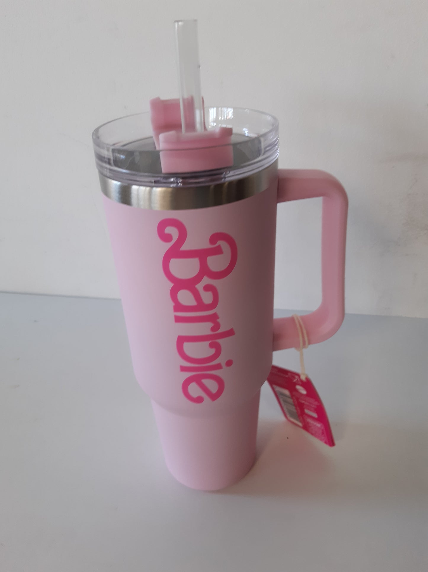 199935 - PALADONE Barbie - Shishe H2O me Logo Zyrtare, Çelik Inoks, Gotë e Izoluar me Vakum, me Kapak dhe Pipëz, për Ujë, Çaj të Ftohtë ose Kafe, Ngjyre Rozë