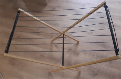 195449 - RELAXDAYS Raft Tharëse Rrobash, Palosshme, e Bollshme, nga Bambu dhe Metal, Madhësia: 77x79x49cm, Ngjyra: Natyrale dhe e Zezë