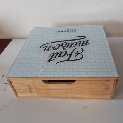 227209 - HOME DECO FACTORY KA5953 Mbajtëse Kapsulash prej Druri dhe Qelqi, 30x10x30 cm, dizajn modern, për ruajtje kafe dhe çaj