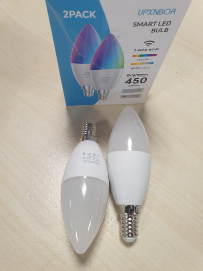 224465 - UPXNBOR Llambë inteligjente E14, 4.5W, llambë LED WiFi RGBWW, 450LM, aksesor Alexa, i pajtueshëm me Alexa dhe Google Assistant, 2.4GHz, pako me 2
