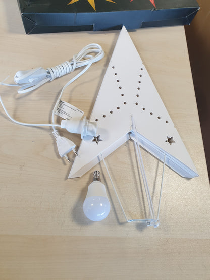 223133 - SALCAR Yll letre LED 75cm për varje, Yll i ndriçuar Advent 3D për dritare me llambë të bardhë të ngrohtë E14 dhe yll letre të bardhë