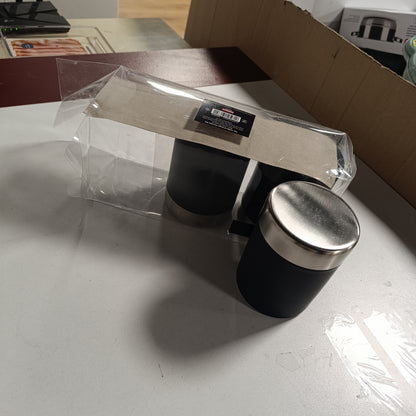 222292 - PREMIER HOUSEWARES Set çaji, kafeje dhe sheqeri, me kapakë çeliku inox prej smalti të zi, enë Liberty për çaj, kafe dhe sheqer, çelik inox, smalti, i zi, 10x10x13 cm