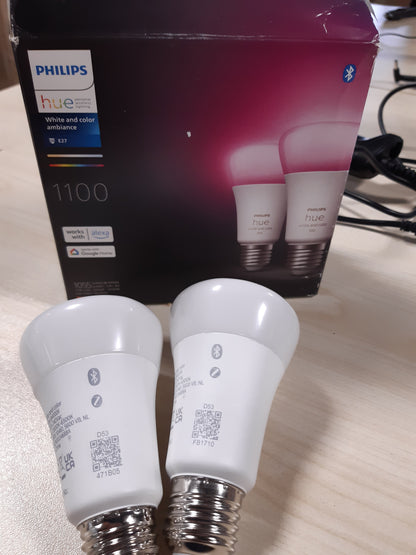 187093 - PHILIPS Hue - Llampë LED Inteligjente White and Color Ambiance me Bluetooth, Errësuesi E27, 9W, Set me 2 Copë