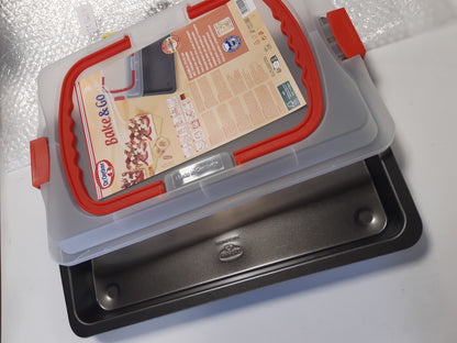 251621 - DR. OETKER Tepsi Pjekjeje me Mbulesë Transporti Bake & Go, 3 në 1: 42x29x4 cm, Jo-ngjitëse