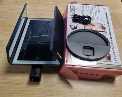 236049 - WEILY Pasqyrë Grimi me Dritë, 3 Panele, Zmadhim 2X/3X, 36 Drita LED, Dy Modalitete Energjie
