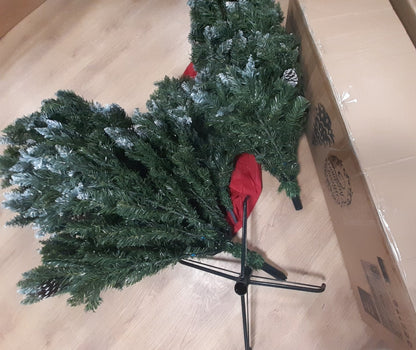 153090 - BRIGROS - Pemë Artificiale e Krishtlindjeve, e Realiste dhe e Mbuluar me Borë, e Bërë nga PVC Zjarrrezistente, me Gjilpëra të Trasha Pishe dhe Degë të Ngërçuara, Bazë Metalike dhe Qese për Ruajtje (210 cm)