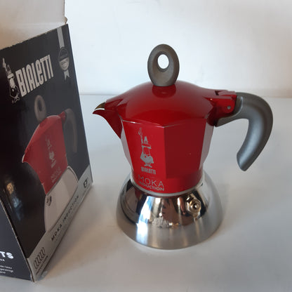 213458 - BIALETTI Tenxhere Moka me Induksion, e përshtatshme për të gjitha sobat, 2 filxhanë kafe Espresso (100 ml), e kuqe