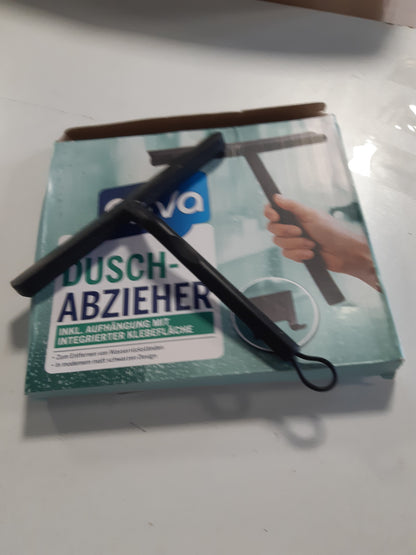 263477 - VINABO Fshesë dushi pa gjurmë gishtash, e zezë, për dyer xhami, silikon me mbështetëse - 21 cm, për dush, banjo, pasqyrë, pastrim xhami, pllaka
