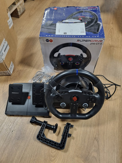 188708 - SUBSONIC - Timoni Superdrive 270 GT-5 me Dy Levë LED, Rrotullim 270°, Pedale dhe Levë Ndërrimi Marshësh, i Zi, i Pajtueshëm me PS5 dhe PC