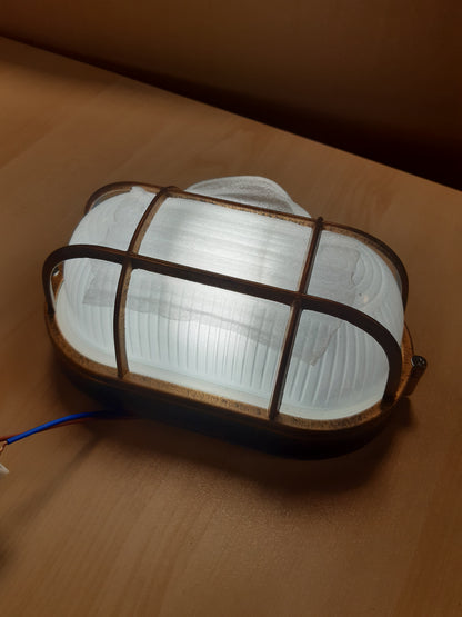 208384 - 2 COPË dríte ovale për tavani, të përshtatshme për ambiente të jashtme, me standardin IP44 për rezistencë ndaj ujit, ndërtuar me grilë alumini në ngjyrë bronzi antike dhe abazhur prej xhami, ideale për ballkon