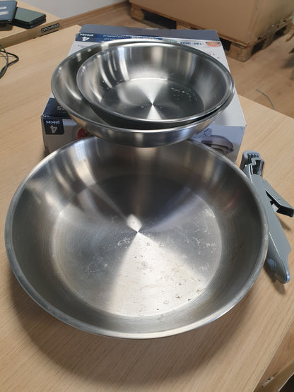 255298 - SITRAM Set me 3 Tiganë 100% Çelik Inoks ARPEGE Ø 20, 24, 28 cm, përfundim pasqyre, dorezë e lëvizshme, i përshtatshëm për të gjitha sobat, përfshirë induksionin