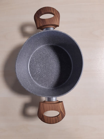 160664 - TOGA GREAT Set 8 Pjesësh i tenxhereve dhe tiganëve prej Guri, përfshijnë 2 Tiganë, 3 Tenxhere, 3 Kapakë Transparentë, Materiali Alumini, Ngjyra Gri