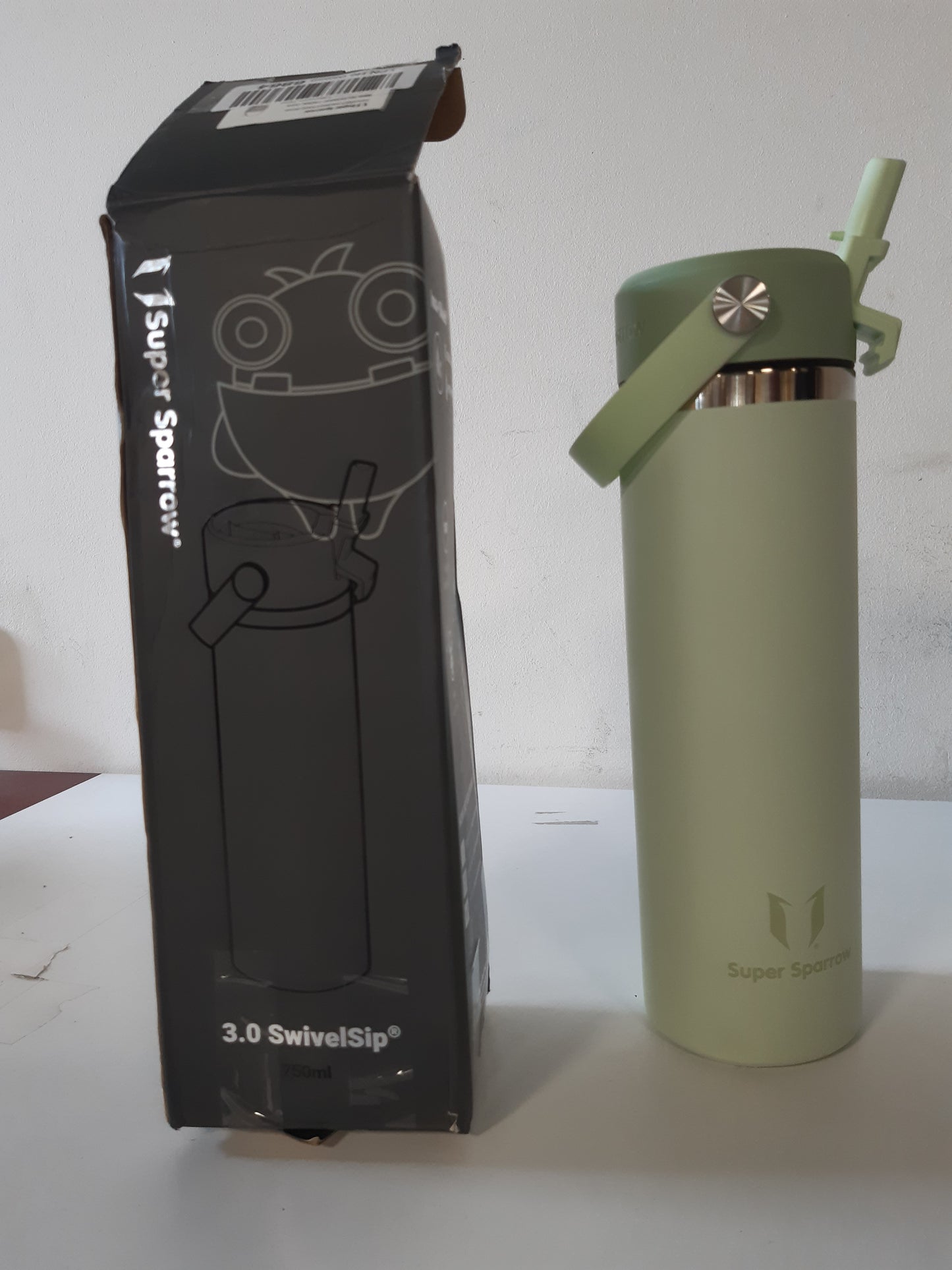 252351 - SUPER SPARROW Shishe Uji prej Çeliku Inoks 750ml, Termos Rrotullues me Hapje të Gjerë dhe Kashtë, Pa BPA, e papërshkueshme nga rrjedhjet