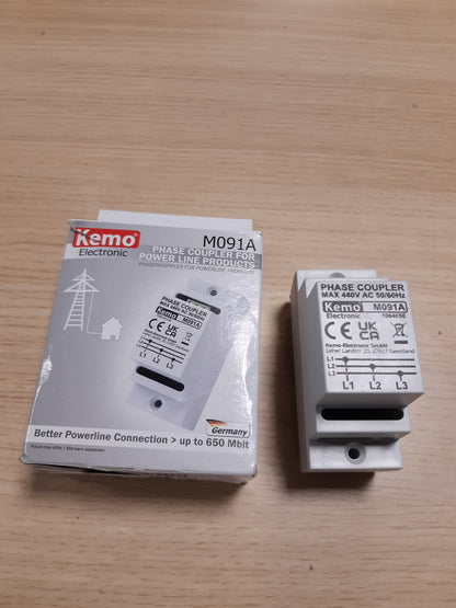 266547 - KEMO Bashkues faze M091A për produktet e linjës së energjisë, për montim në shinë DIN, shpejtësi transmetimi deri në 650 Mbit/s