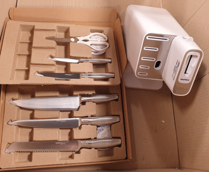 170021 - NINJA StaySharp, Set Thikash me Mprehës të Integruar, Set 6-pjesësh prej Çeliku Inoks me 5 Thika dhe 1 Palë Gërshërë Kuzhine, Ngjyra e Bardhë - Modeli K62006EUWH