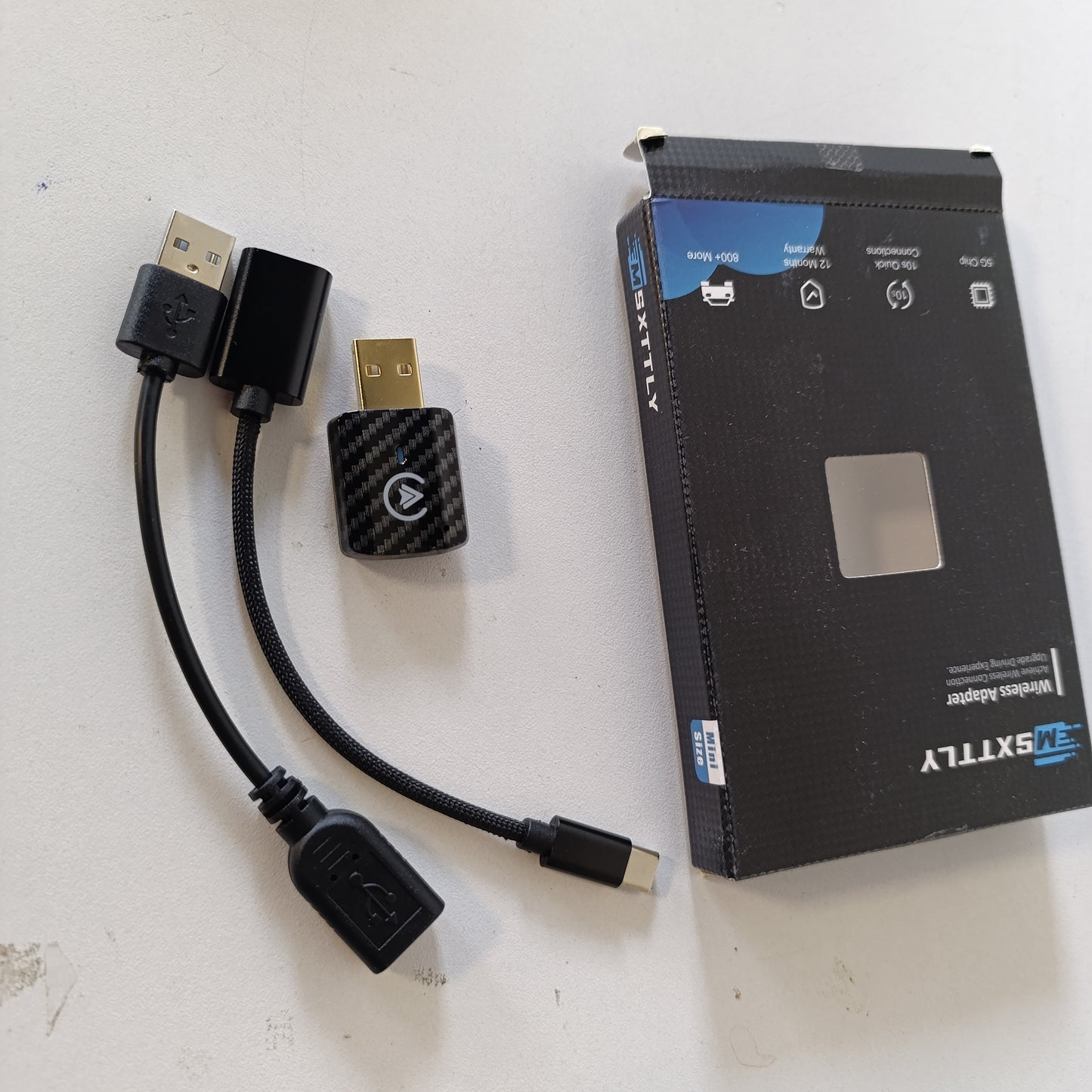 266391 - MSXTTLY Përshtatës pa tel CarPlay, Përshtatës Android Auto U2AC-01, Konverton lidhjen tuaj me tel në pa tel me CarPlay/Android Auto, i pajtueshëm me iPhone 17 16-5 Pro MAX dhe Android 11+, USB-C/A i zi