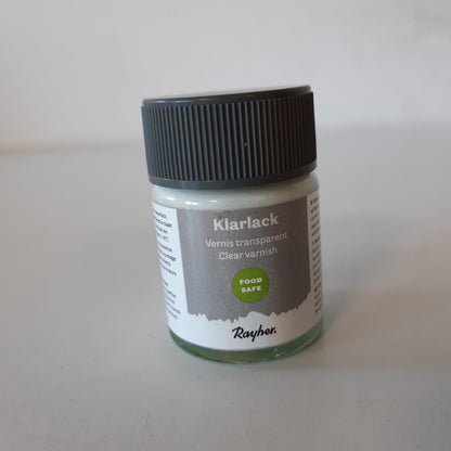 215660 - RAYHER Llak transparent i sigurt për ushqim, kanaçe 50 ml, me përfundim sateni, i sigurt për ushqim, rezistent ndaj pështymës dhe djersës sipas DIN 53 160-1/2