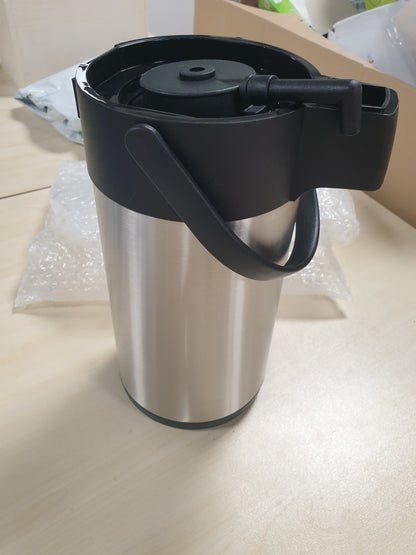 227063 - AXENTIA Airpot Argjendi, Enë me Pompë Çelik Inox, Enë e Izoluar me Mure të Dyfishta, Vëllimi: 3 L, Dimensionet: 15 x 15 x 35 cm